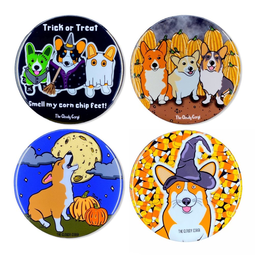 Corgi Dog Art Handmade Halloween Pin Button Set